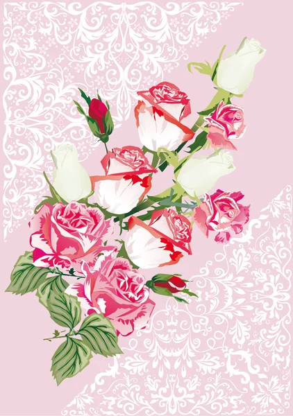 Rosas leves sobre fundo rosa decorado — Vetor de Stock