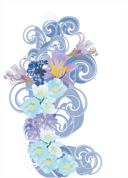 Ljus blå blommor i lockar — Stock vektor