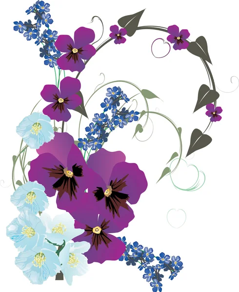 Locken mit lila Viola Blüten — Stockvektor