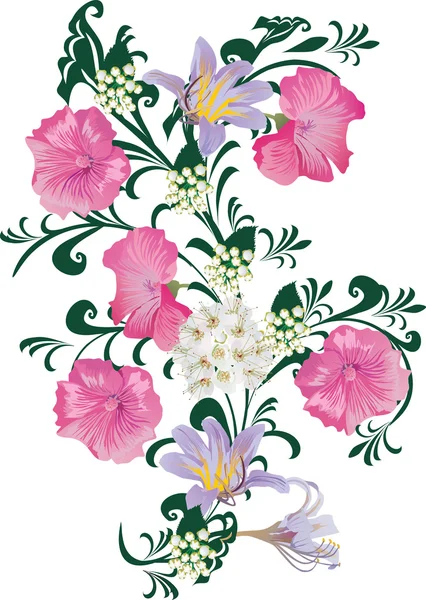 Buchet de flori albe și roz — Vector de stoc