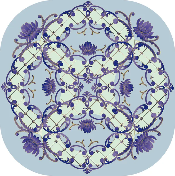 Blauw vierkant bloemmotief — Stockvector