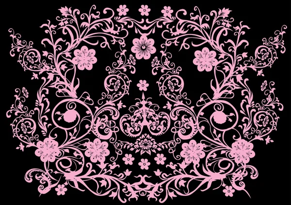 Rosa simétrico sobre diseño negro — Vector de stock