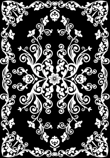 White floral decoration in frame on black — Stock Vector
