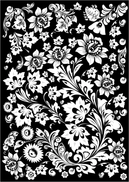 Décoration blanche avec des éléments floraux conçus — Image vectorielle