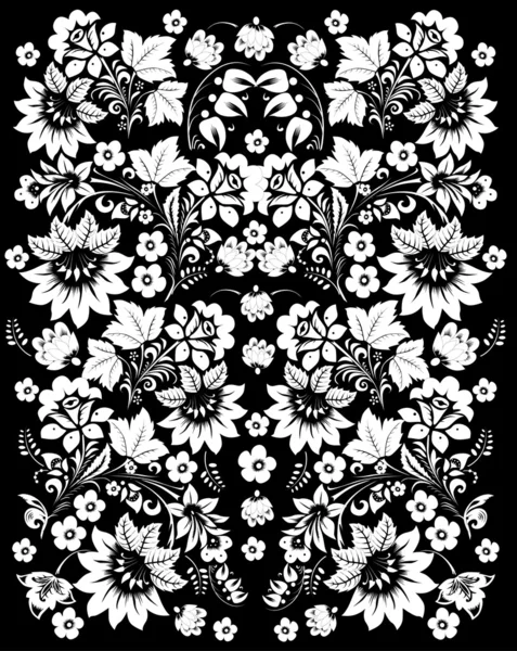 Design on black with white flowers — Stock Vector