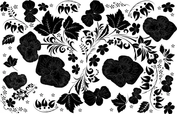 Decoración negra con flores grandes — Vector de stock