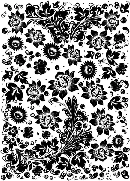 Karışık çiçek siyah dekorasyon — Stok Vektör