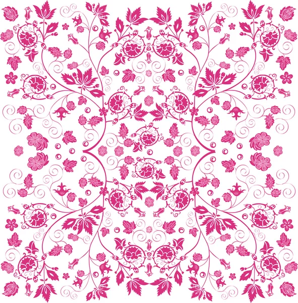 Symmetric pink pattern with floral elements — Stock Vector