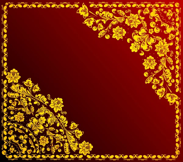 Marco de flor de oro en rojo oscuro — Vector de stock