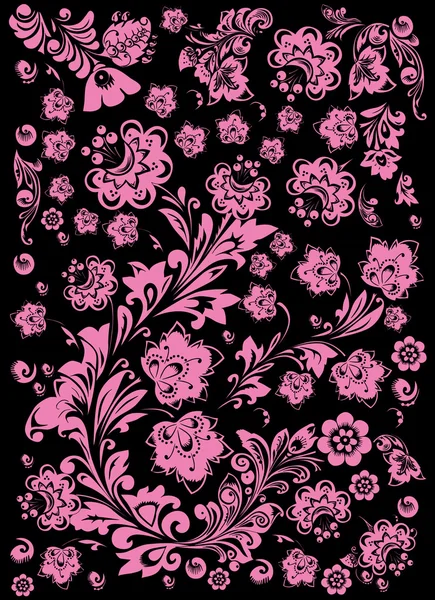 Design with pink flowers on black — Stock Vector