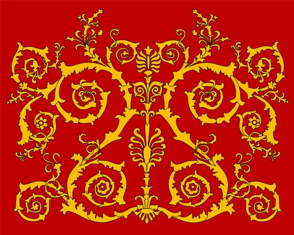 Goud op rode gekrulde decoratie — Stockvector