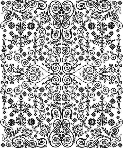Patrón decorado rizado negro simétrico — Vector de stock