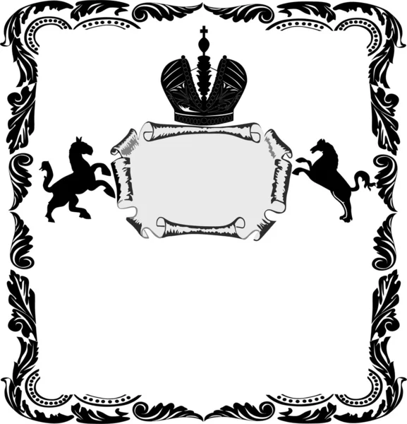 白の紋章の馬とフレーム — ストックベクタ