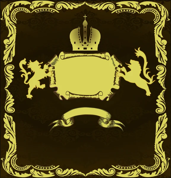 Gyllene heraldiskt ram med lions — Stock vektor