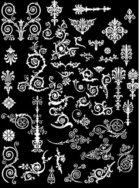 Коллекция элементов белого растения на черном — стоковый вектор