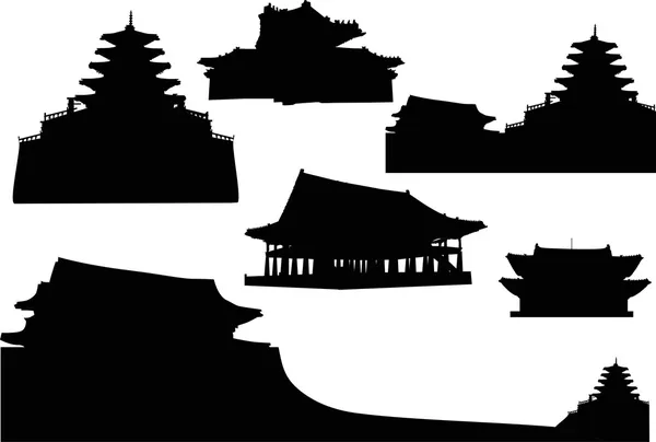 Uppsättning av pagoda silhuetter — Stock vektor