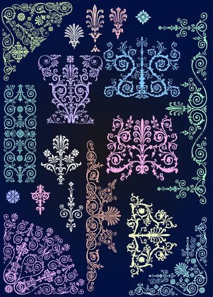 Ensemble d'éléments de couleur sur bleu foncé — Image vectorielle