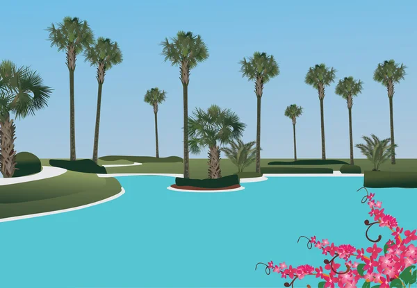 Palmové stromy u bazénu — Stockový vektor