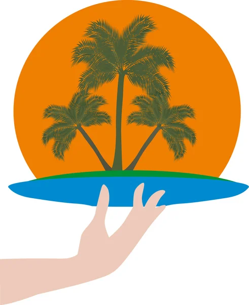 在人的手的棕榈树 — 图库矢量图片