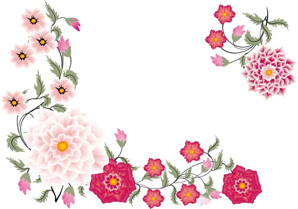 Pink floral corner on white — Stock Vector