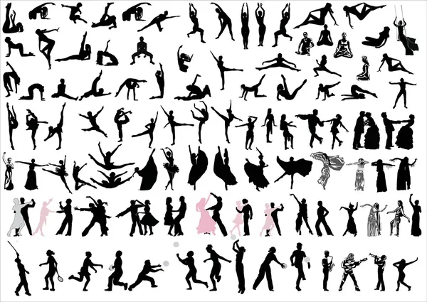 Danceres and sportsmen silhouettes — Stockvector