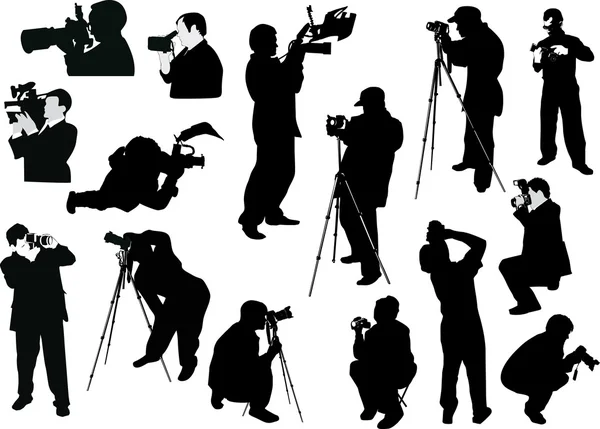 Set with photographers and photo equipment — Stock Vector