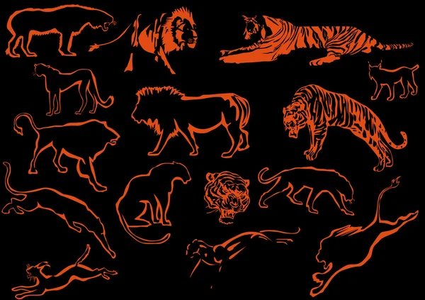 Silhouettes de prédateurs orange — Image vectorielle
