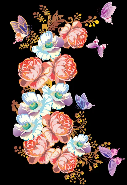 Цветы мака с бабочками — стоковый вектор