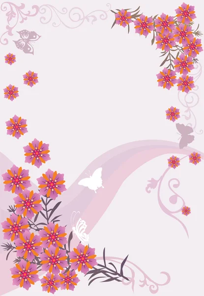 Vzor růžové květy s motýly — Stockový vektor