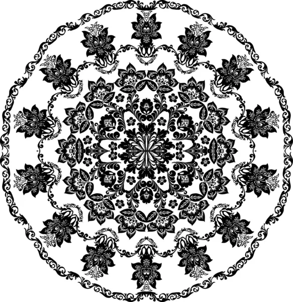 Vzor černý kruh s květinami — Stockový vektor