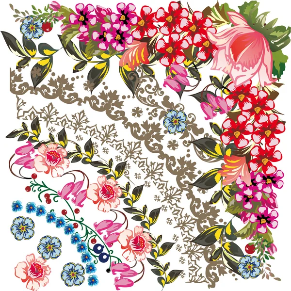 Illustrasjon med rød og rosa blomst – stockvektor
