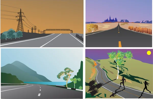 Fyra road landskap samling — Stock vektor