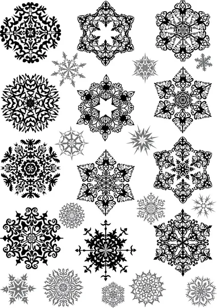 Conjunto de copos de nieve negros y grises — Archivo Imágenes Vectoriales