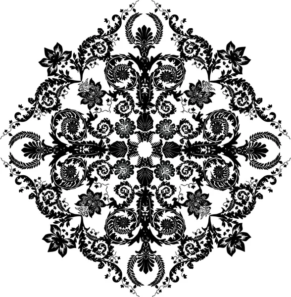 Décoration de losange florale noire — Image vectorielle