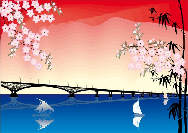 Lange brug en het voorjaar bloemen — Stockvector