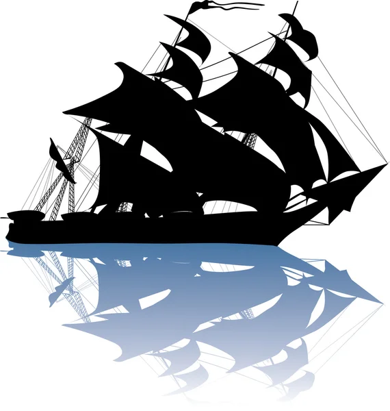 Силуэт яхты с отражением — стоковый вектор