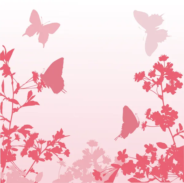 Marco medio rosa con mariposas — Vector de stock