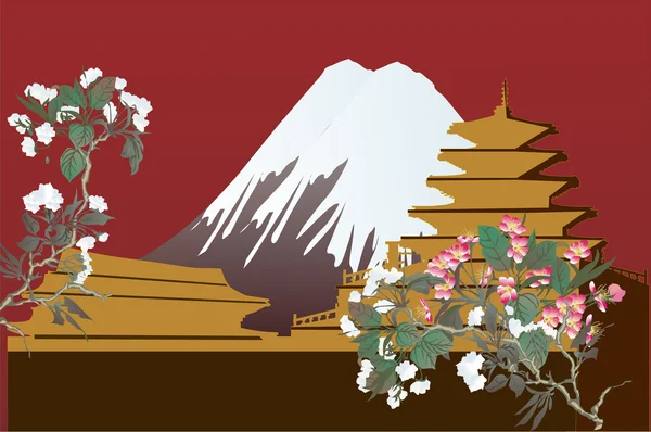 Chinese city and cherry tree blossom — Stockvector