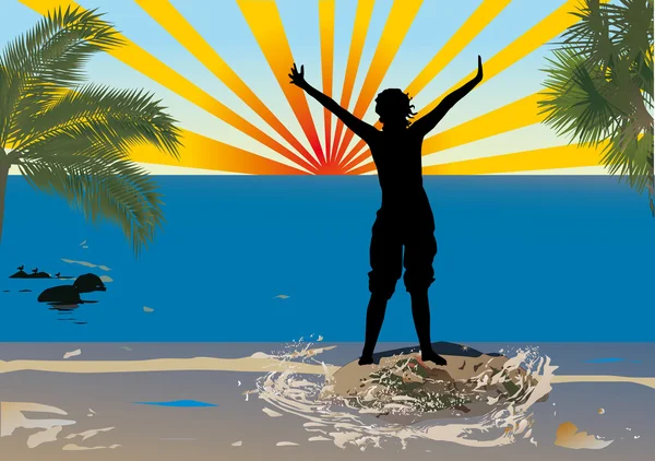 Silhouette fille en mer tropicale — Image vectorielle