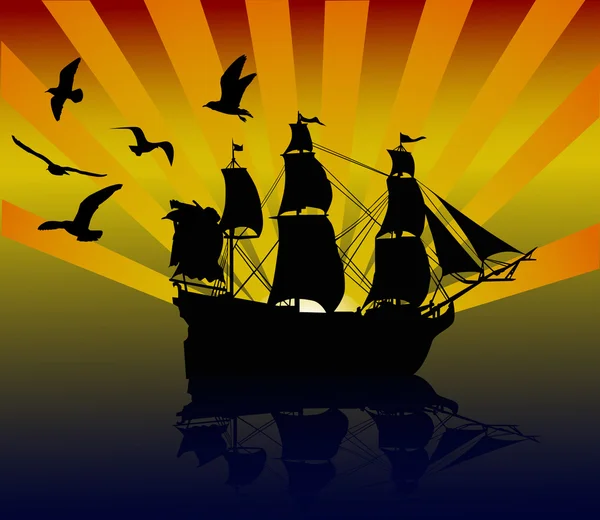 Мартинів над яхтою на заході сонця — стоковий вектор