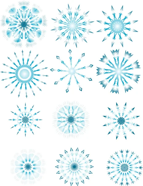 Doce copos de nieve azul claro — Vector de stock