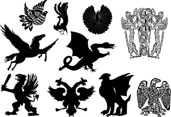 Set of heraldic animals and birds — Stock Vector