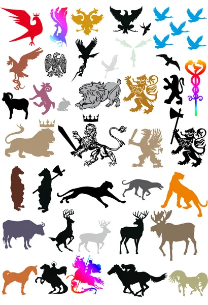 Isolated heraldic animals collection — Stock Vector