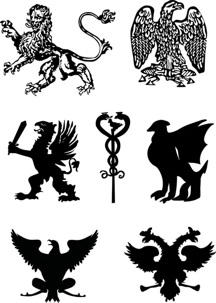 Hét fekete heraldikai állatok — Stock Vector
