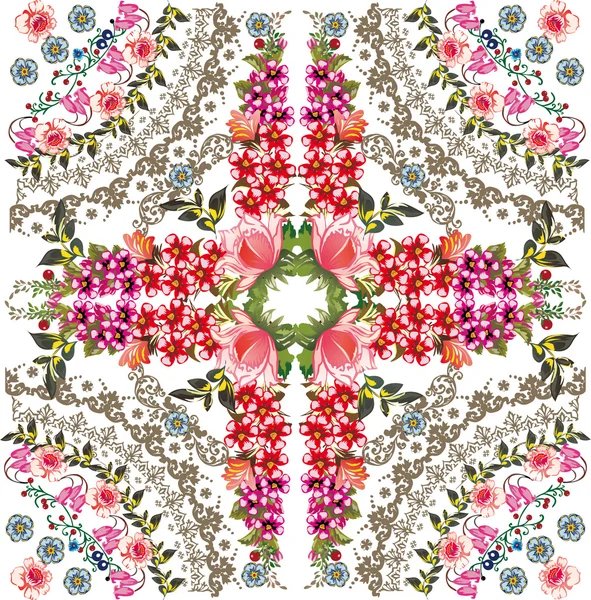 Ilustración flor cuadrada roja y rosa — Archivo Imágenes Vectoriales
