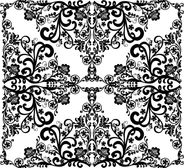 Τετράγωνο μαύρο σε λευκό floral σχέδιο — Διανυσματικό Αρχείο
