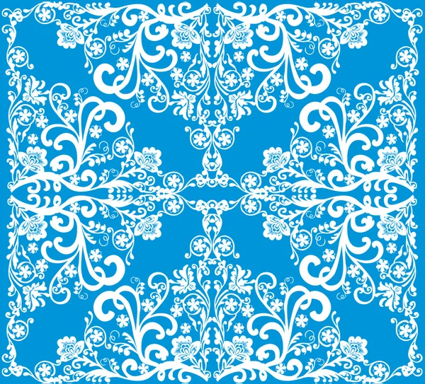 Decoración rizada blanca sobre azul — Vector de stock