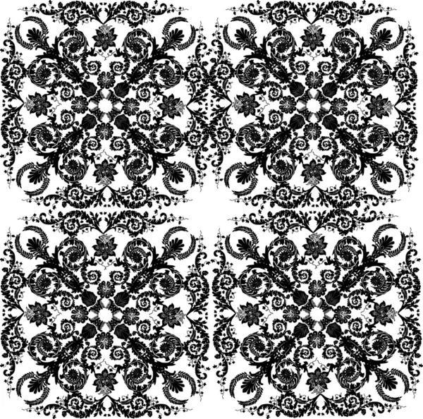 Vier zwarte, vierkante floral design — Stockvector