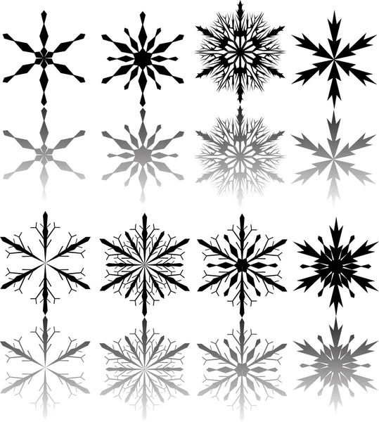 Reflet de huit flocons de neige — Image vectorielle