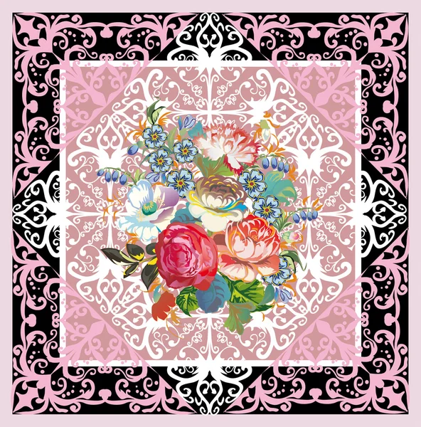 Rose decoration in pink frame pattern — Stock Vector